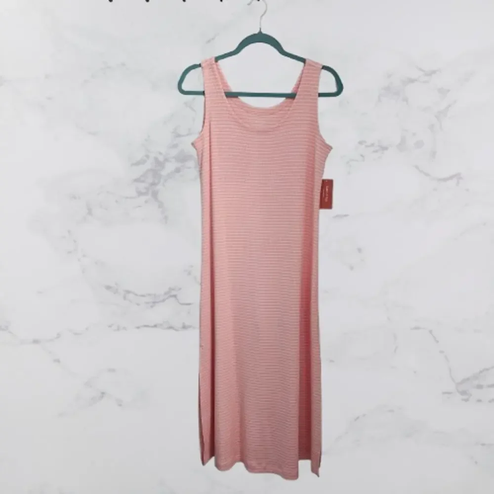 State of Day Intimates Stretchy Long Nightgown Striped Peach White XS
